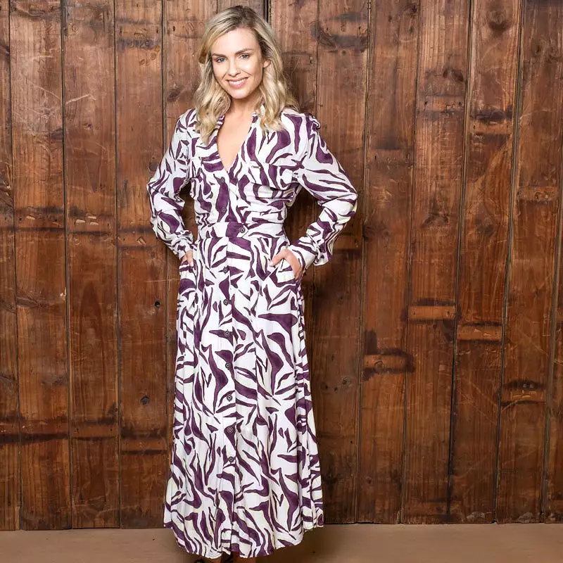 Abstract Zebra Shirt Dress Orchid