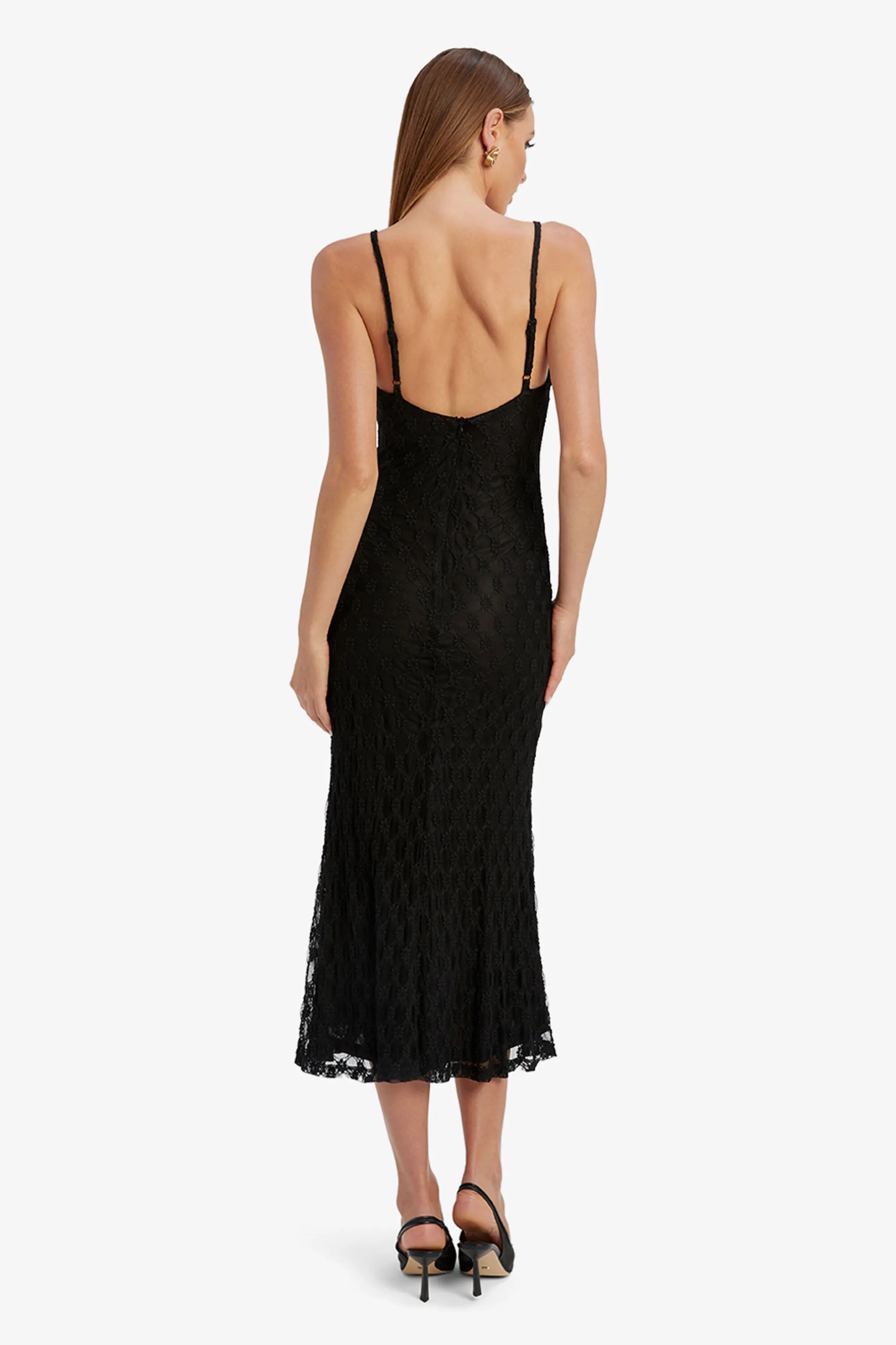 adoni mesh midi dress in black