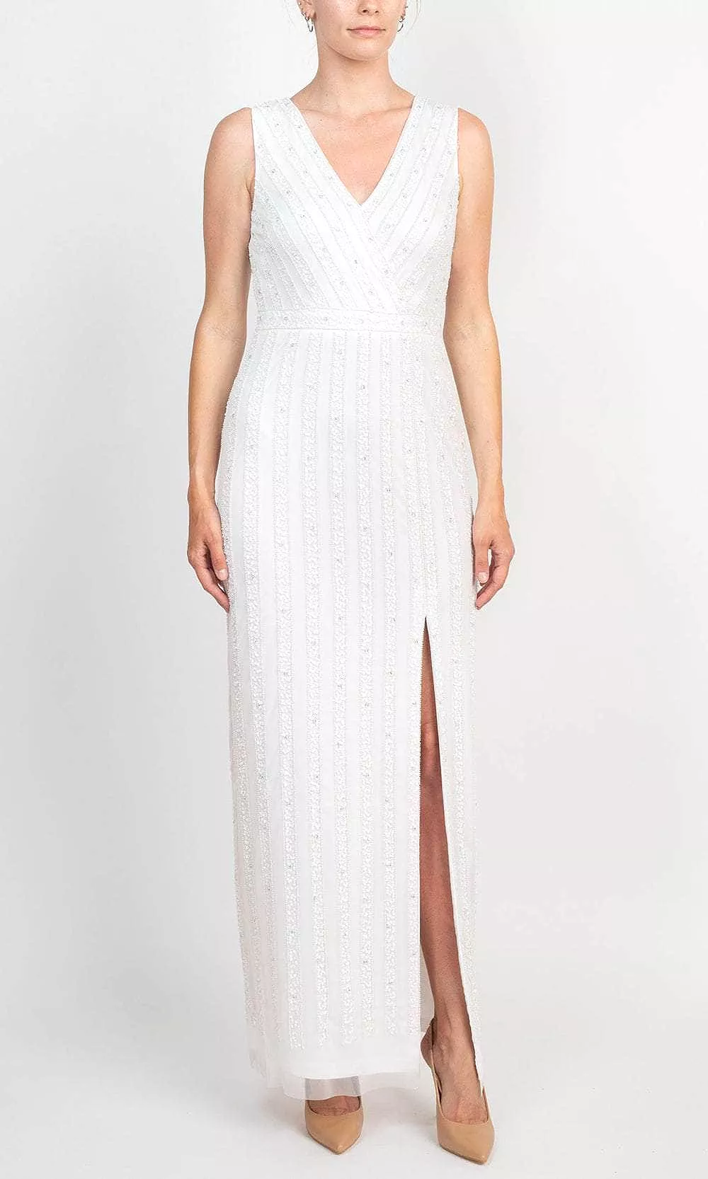 Adrianna Papell AP1E208752 - Beaded Sheath Evening Dress with Slit