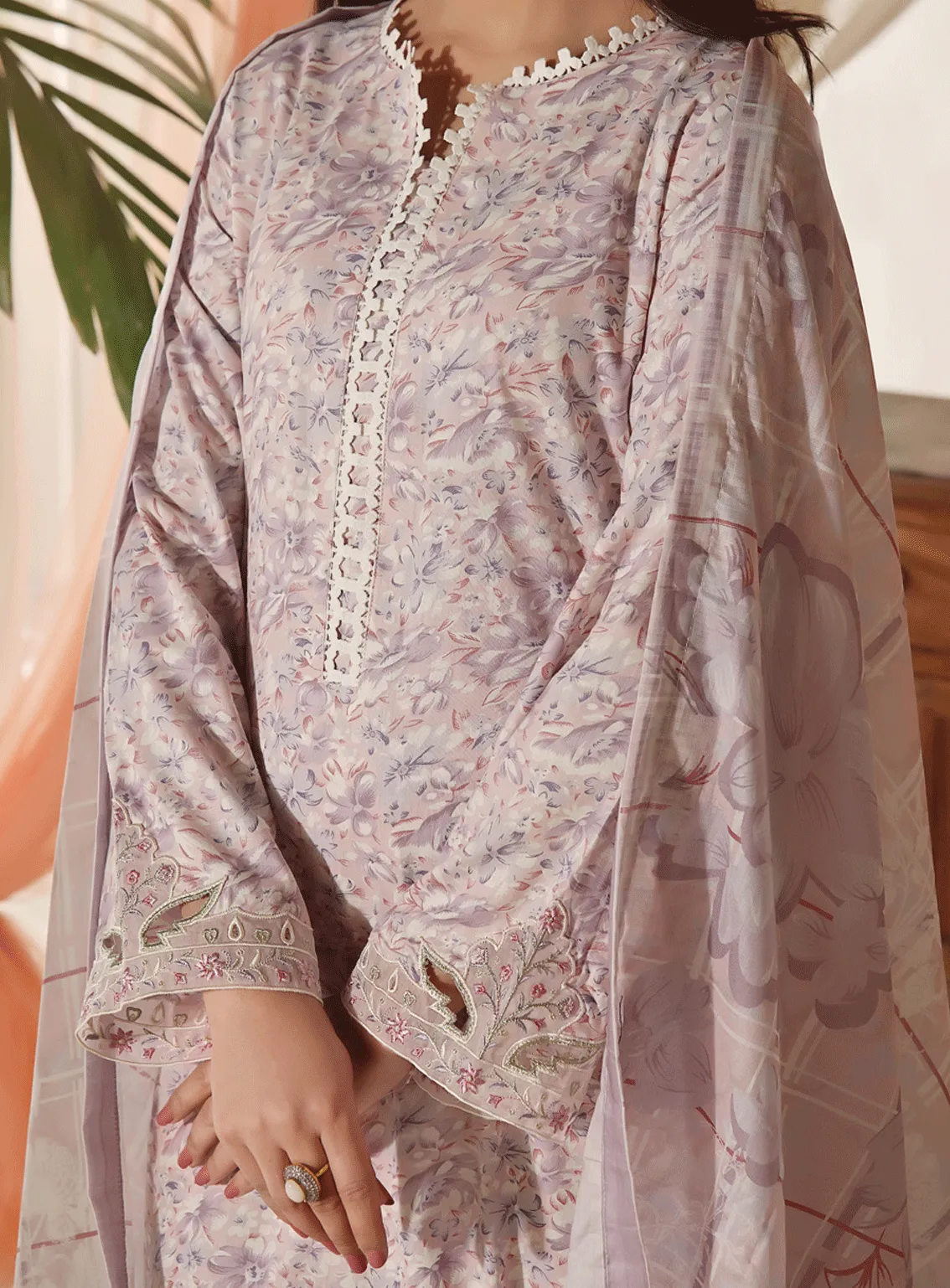 Aiza & Momina By VS Textile Embroidered Cotton Unstitched 3 Piece Suit - VS23AMM 13