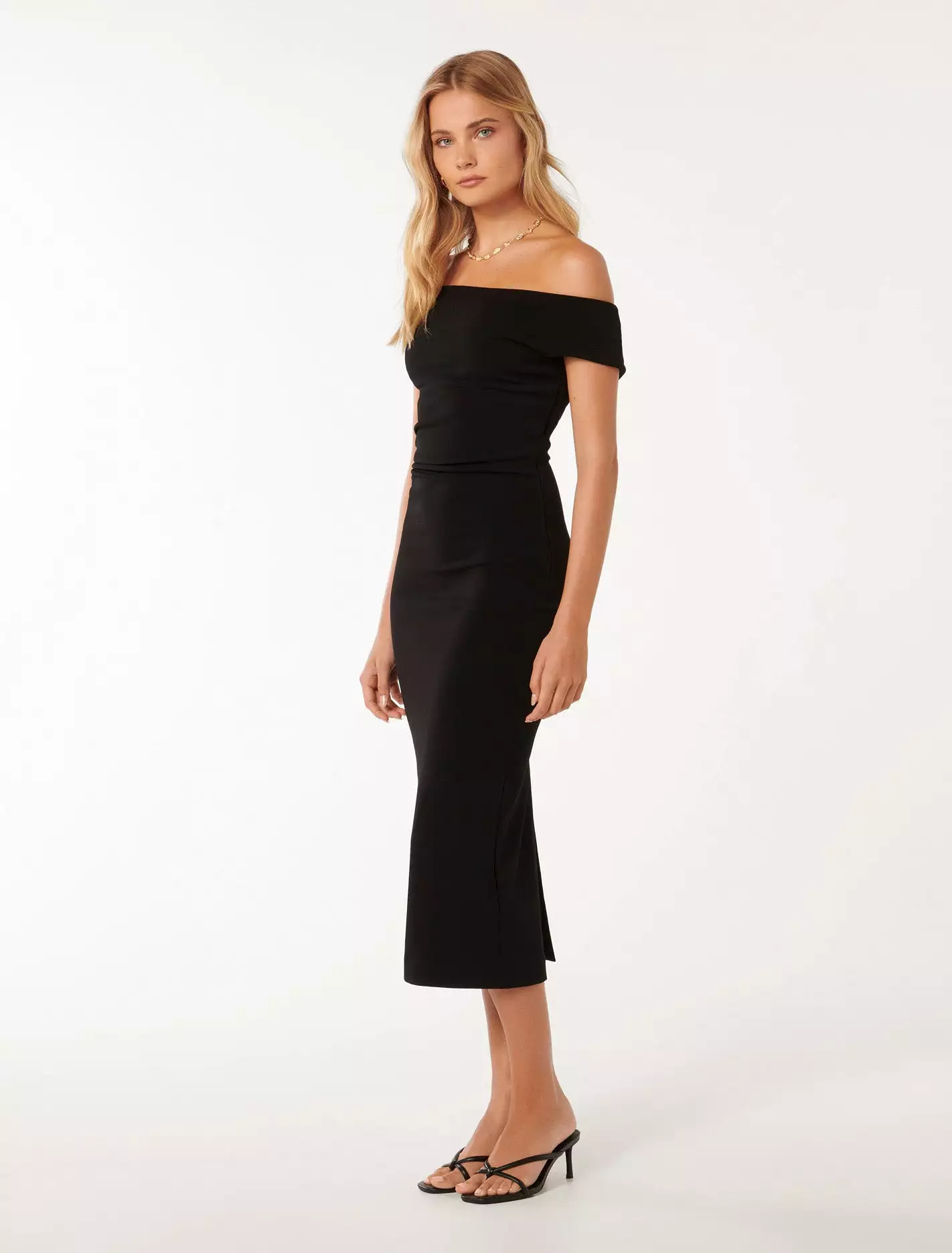 Alexa Tipped Shoulder Bodycon Midi Dress