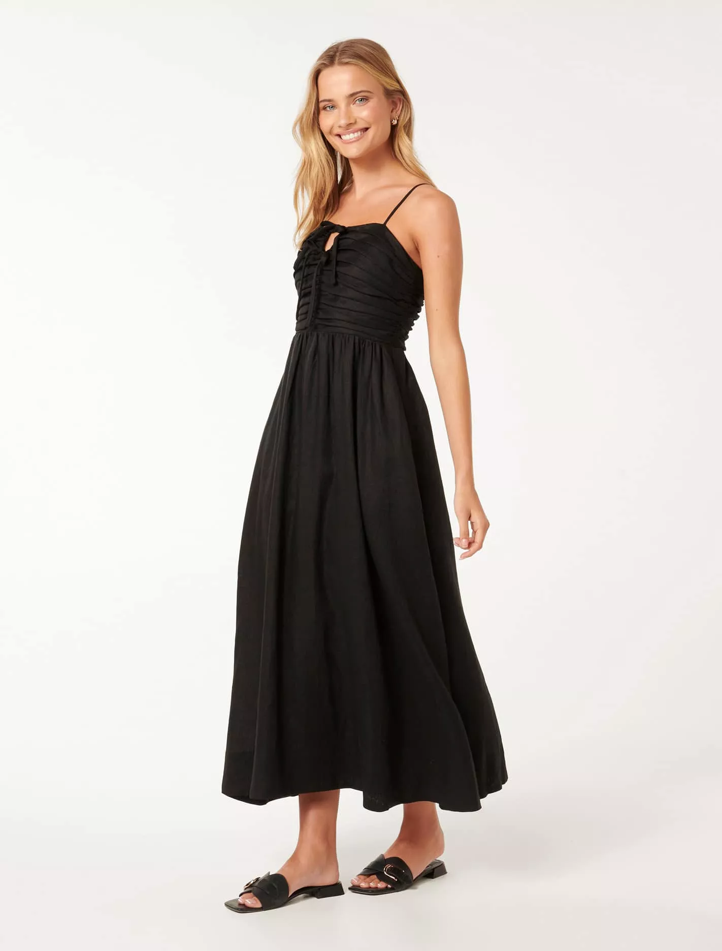 Alexandra Double Tie Linen Midi Dress