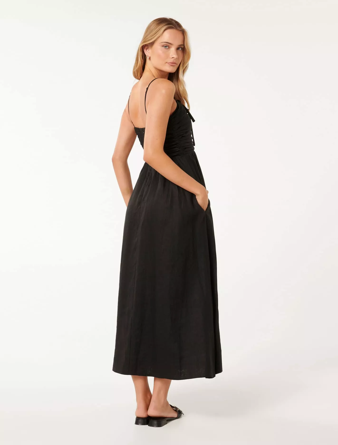 Alexandra Double Tie Linen Midi Dress