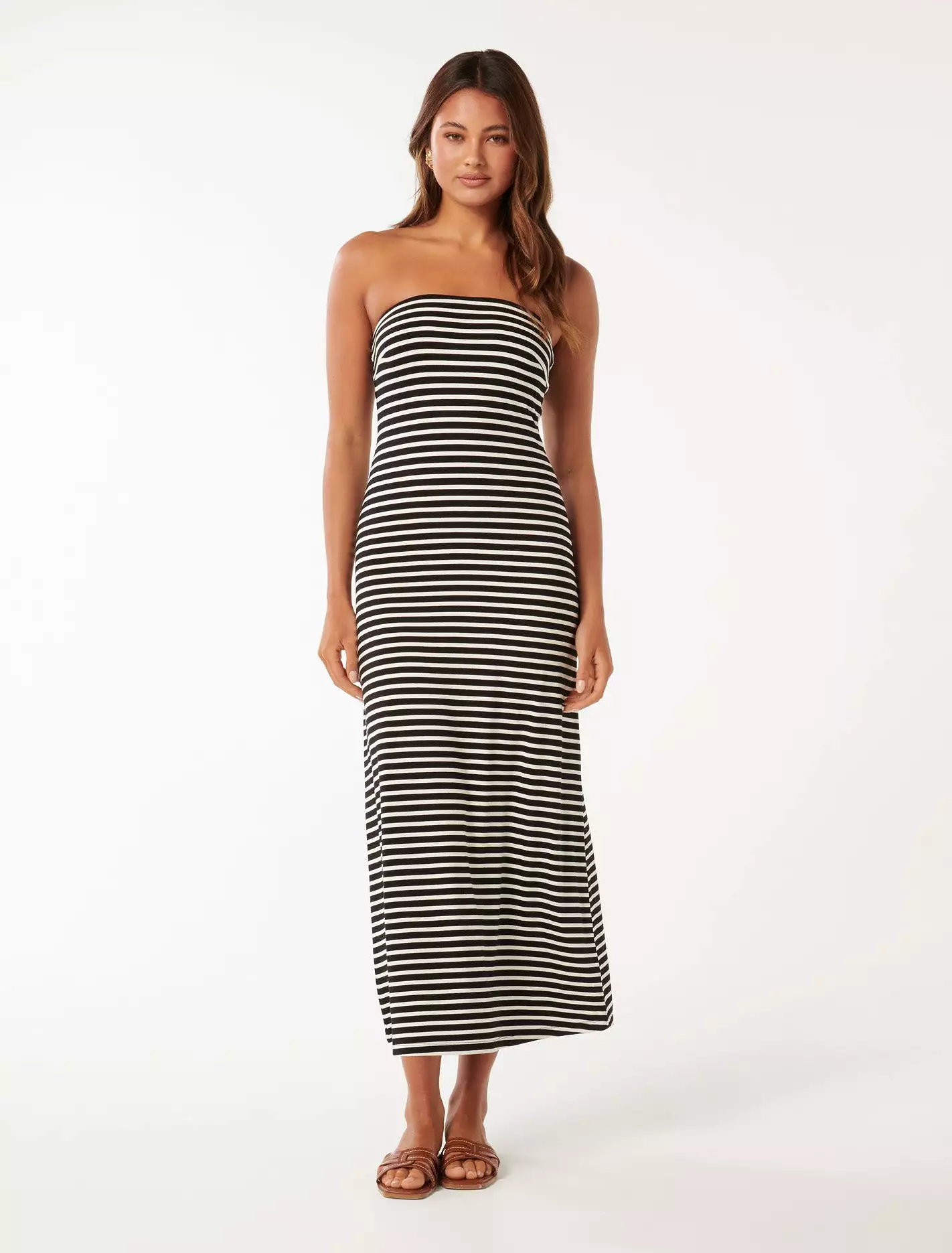 Allie Strapless Striped Midi Dress