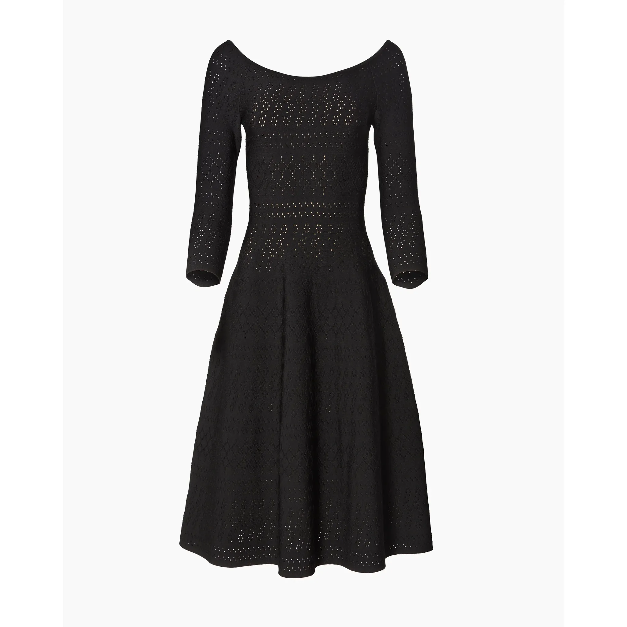 Bateau Neck Flare Midi Dress | Black