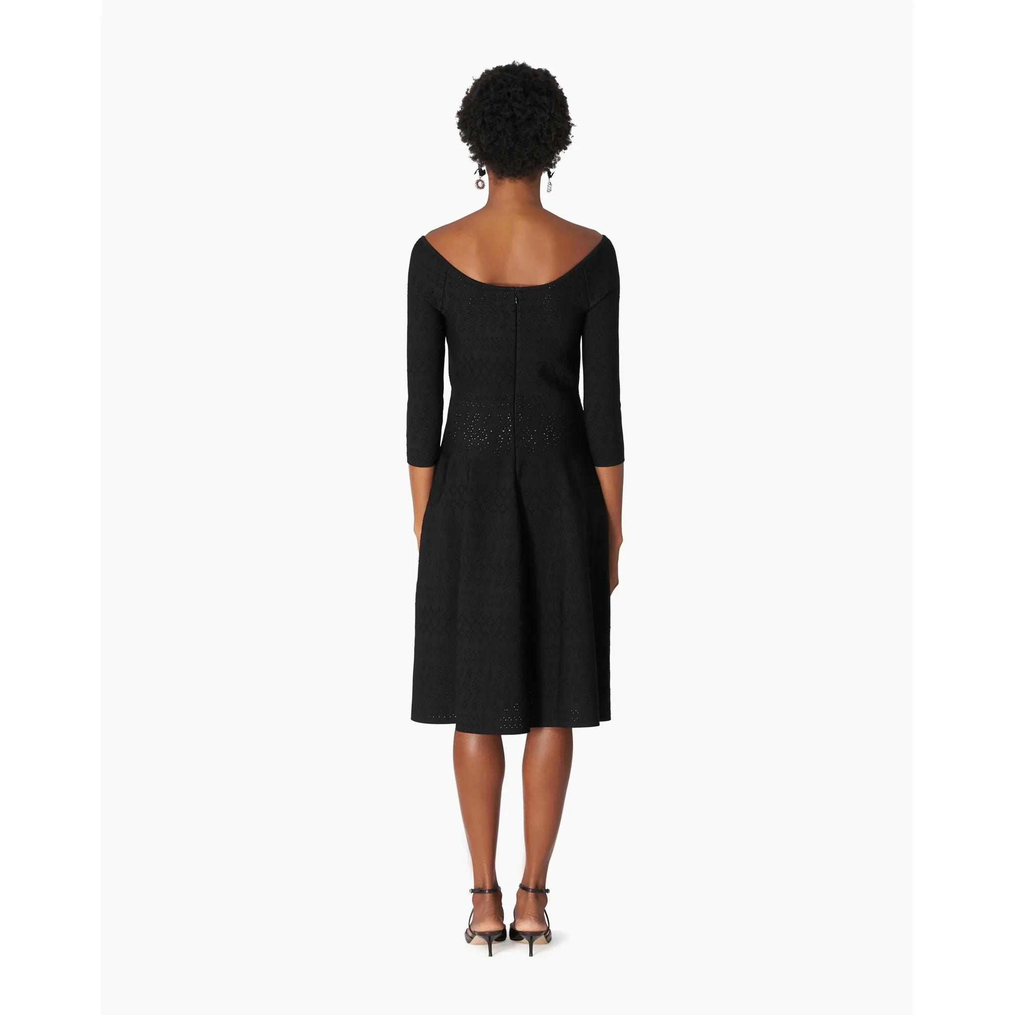 Bateau Neck Flare Midi Dress | Black