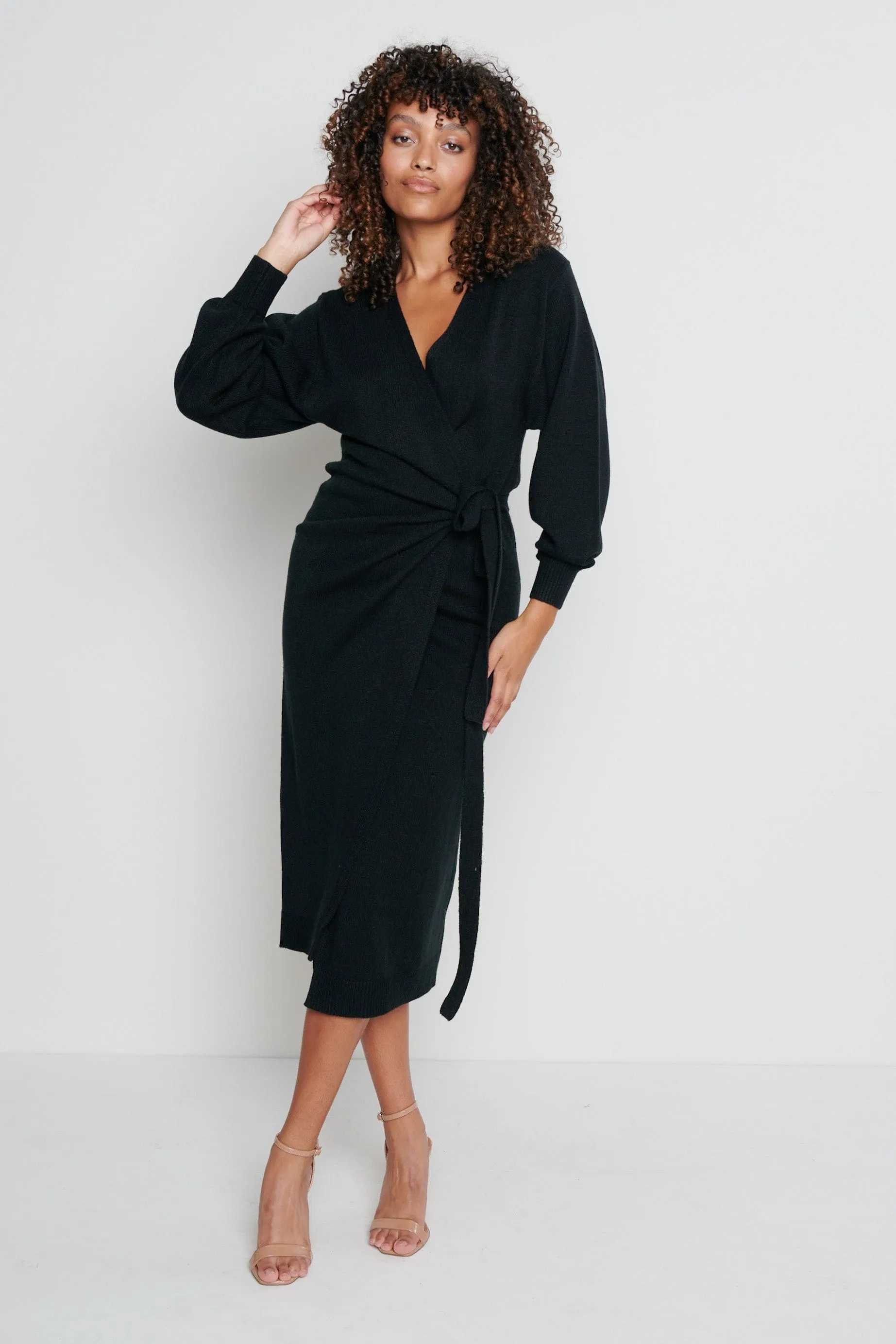 Beau Wrap Midi Dress - Black