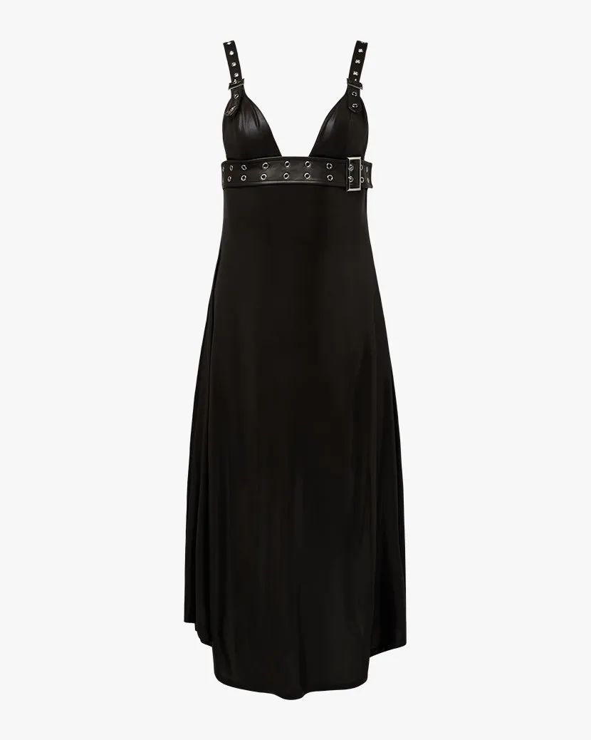 Belt Bodice Midi Dress | Black x Gunmetal