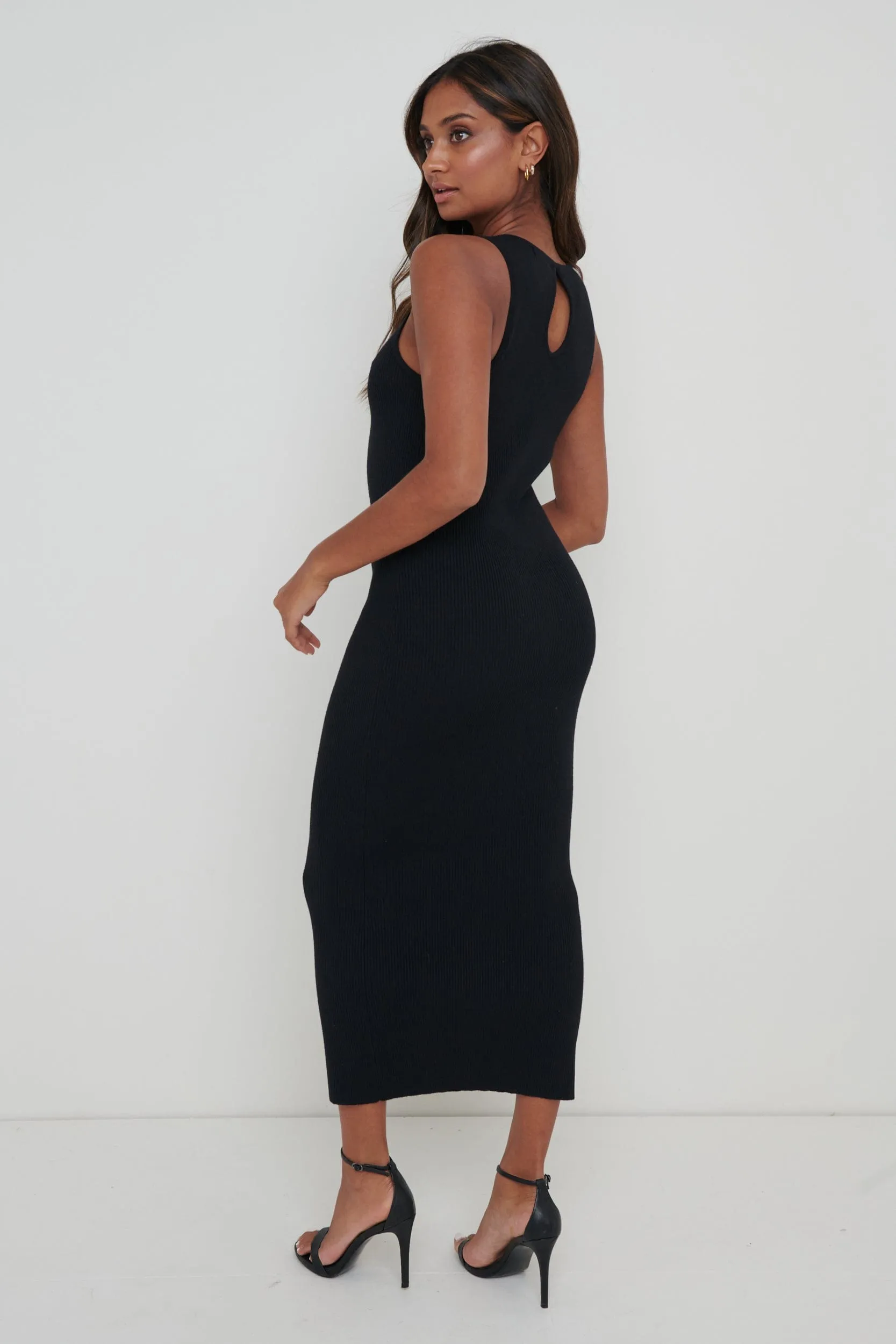 Billie Ribbed Racer Midi Dress - Black