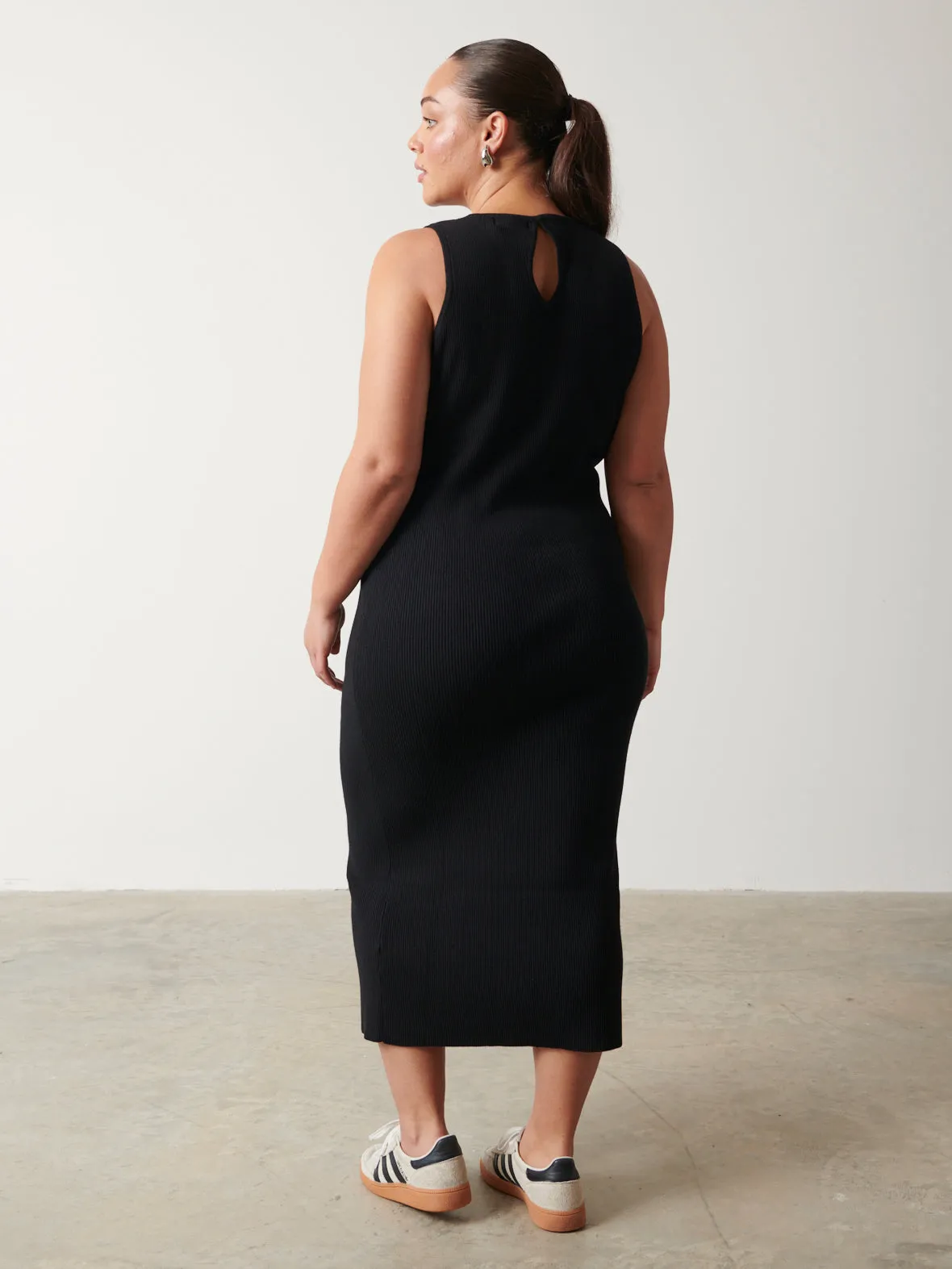 Billie Ribbed Racer Midi Dress - Black