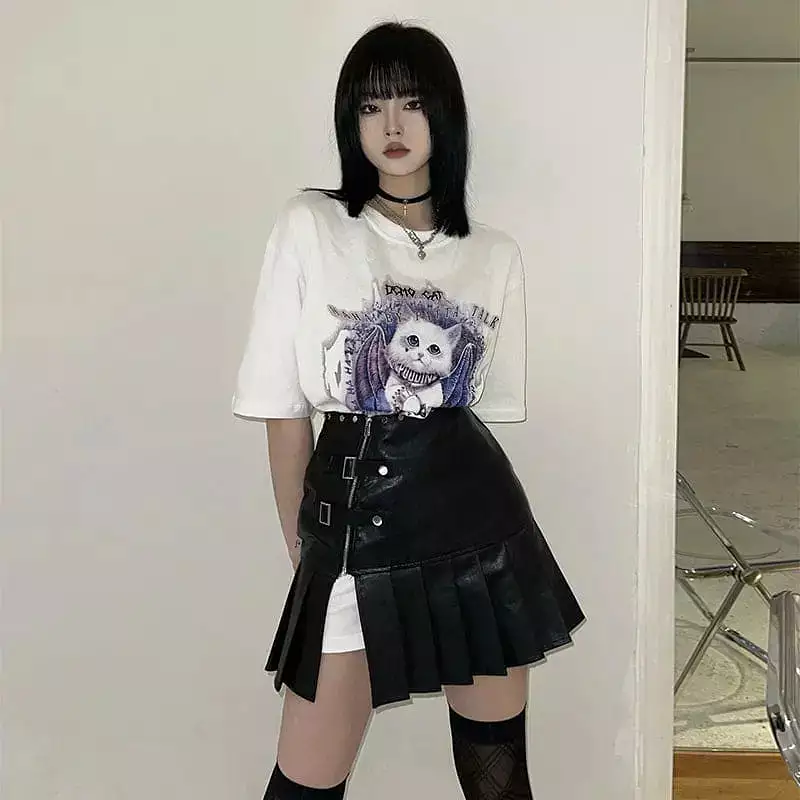 Black White Cool Punk Belts Skirt ON828