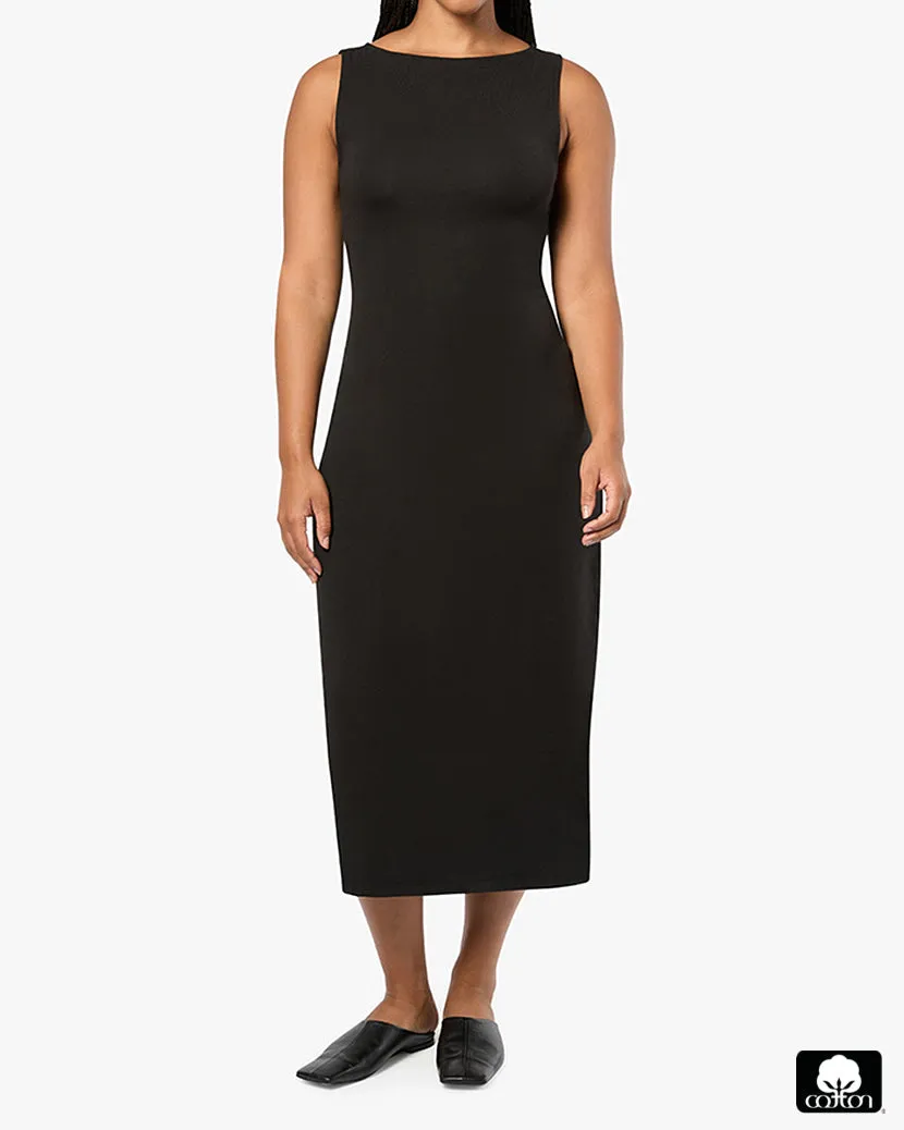 Boat Neck Midi Dress | Black