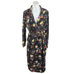 Boohoo Black Floral Print Belted Tie Waist Long Sleeve Midi A-Line Wrap Dress 12