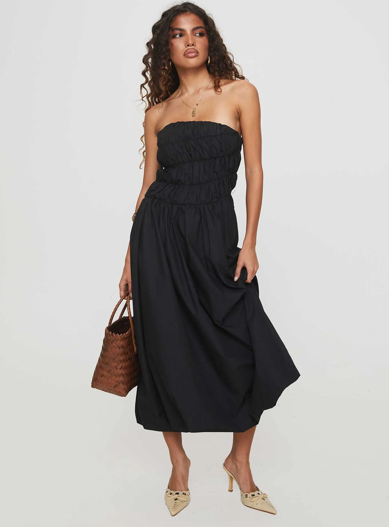 Brydie Bubble Hem Midi Dress Black