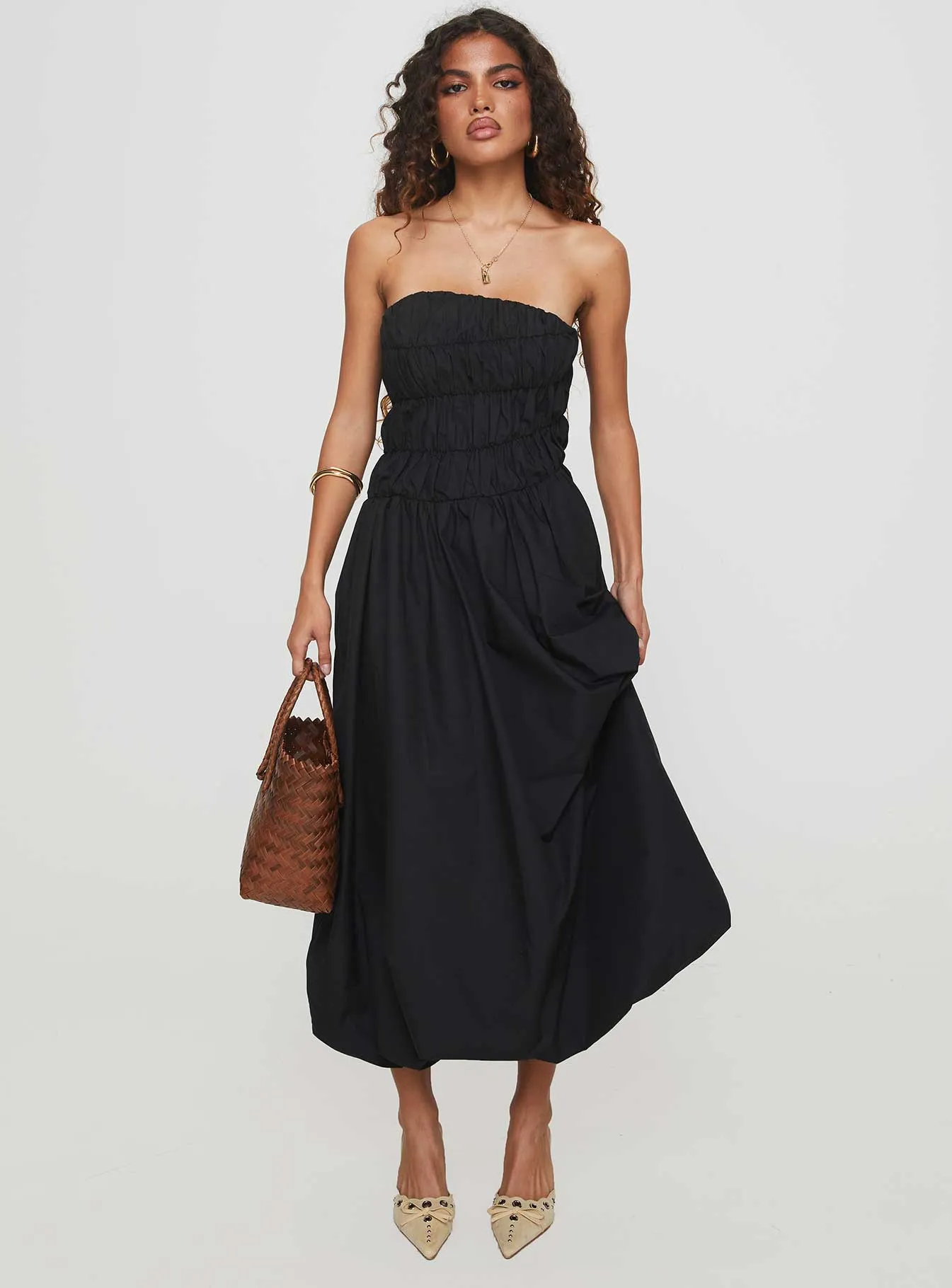 Brydie Bubble Hem Midi Dress Black