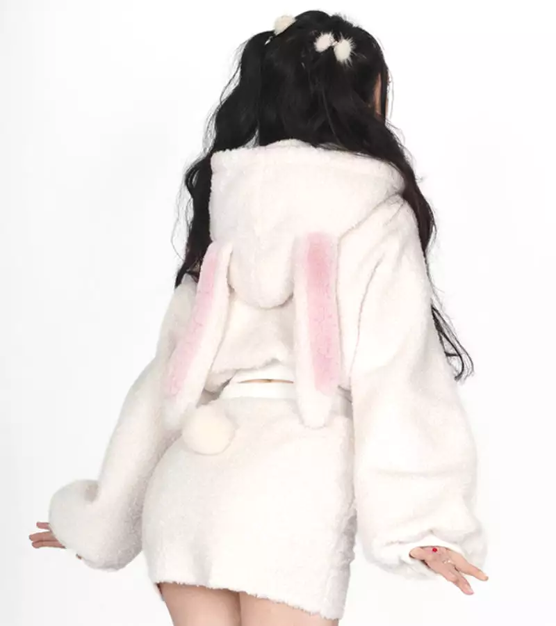 Bunny Hooded Top + Cute Bunny Mini Skirt - Kimi