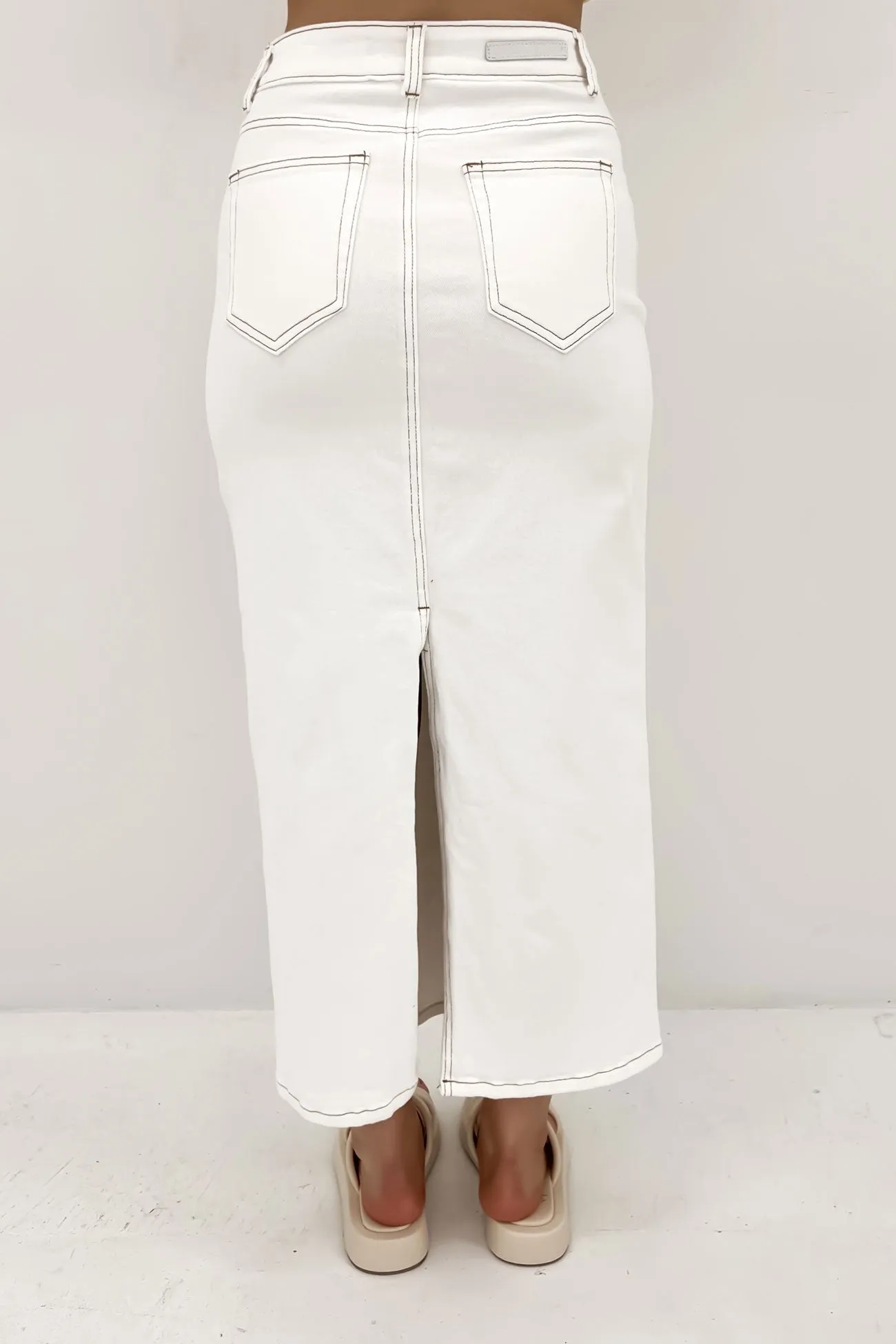 Caitlyn Denim Midi Skirt White