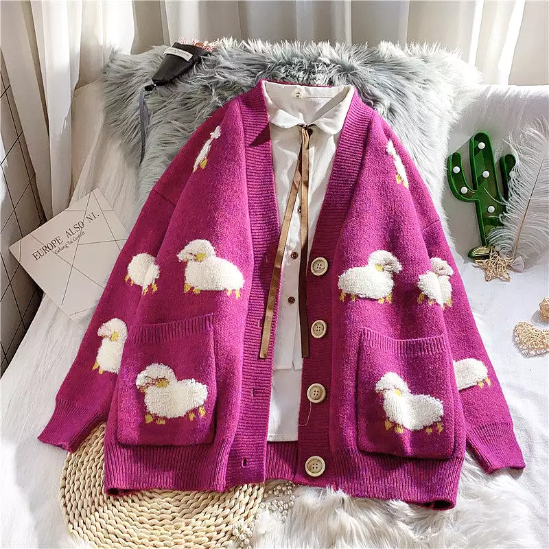 Cartoon Sheep Knitted Cardigan Sweater AD11645