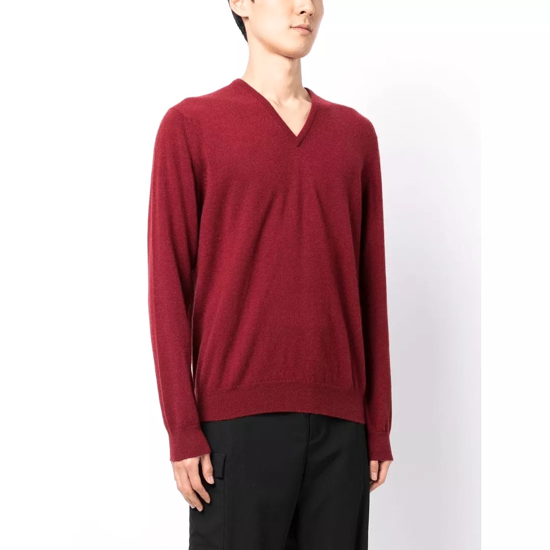 CASHMERE V-NECK SWEATER BURGUNDY