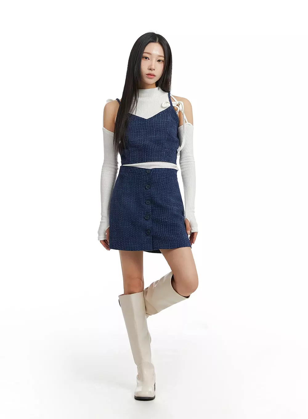 Checkered Buttoned Mini Skirt CJ408