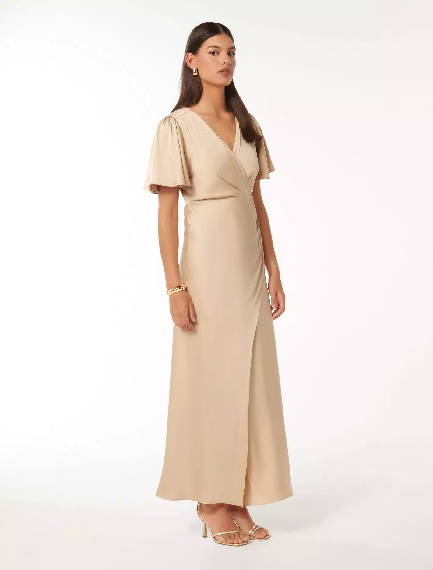 Chelsea Flutter Sleeve Satin Maxi Dress