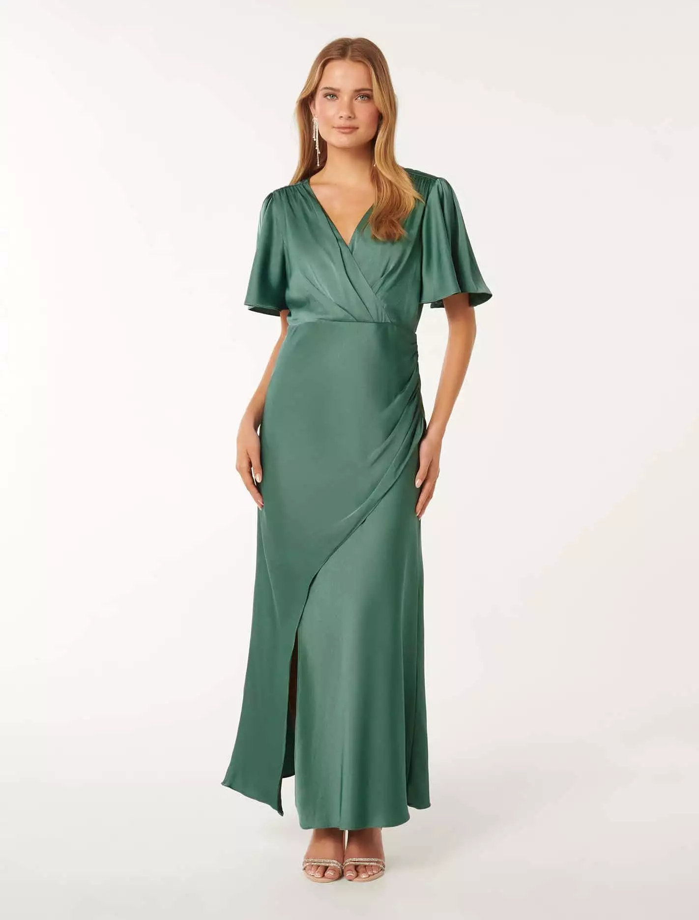 Chelsea Flutter Sleeve Satin Maxi Dress