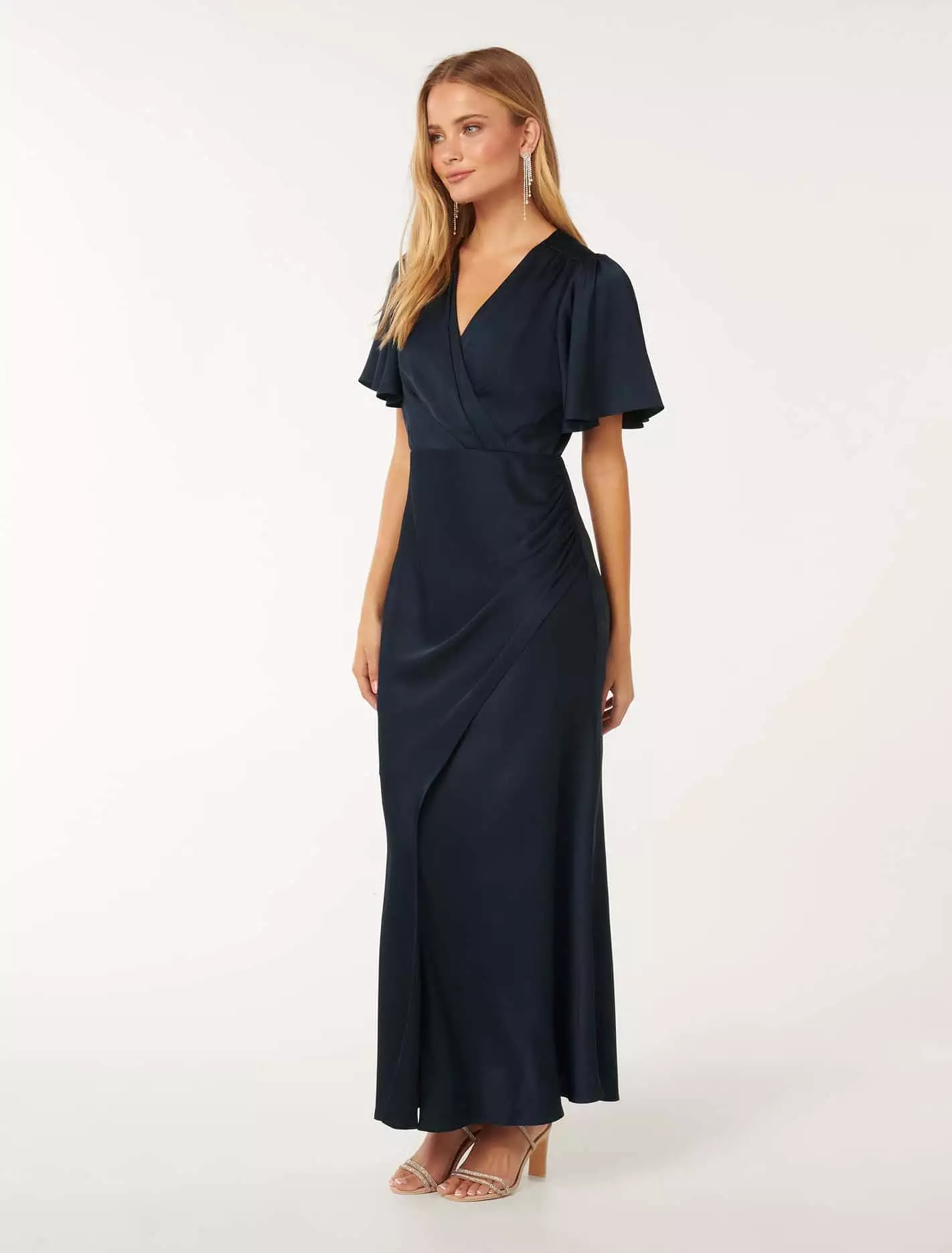 Chelsea Flutter Sleeve Satin Maxi Dress