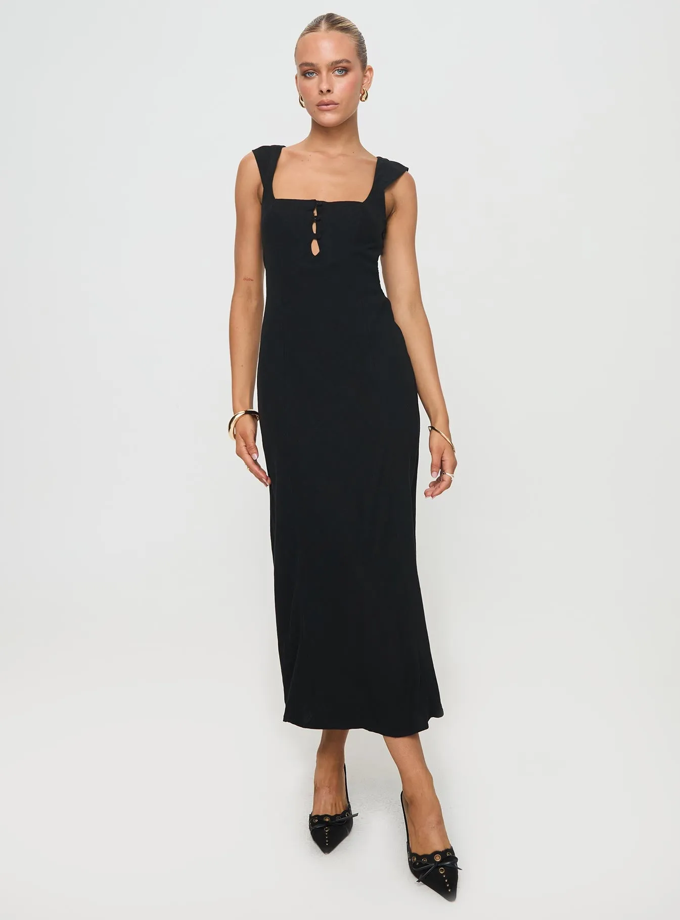 Chosen Girl Linen Blend Midi Dress Black