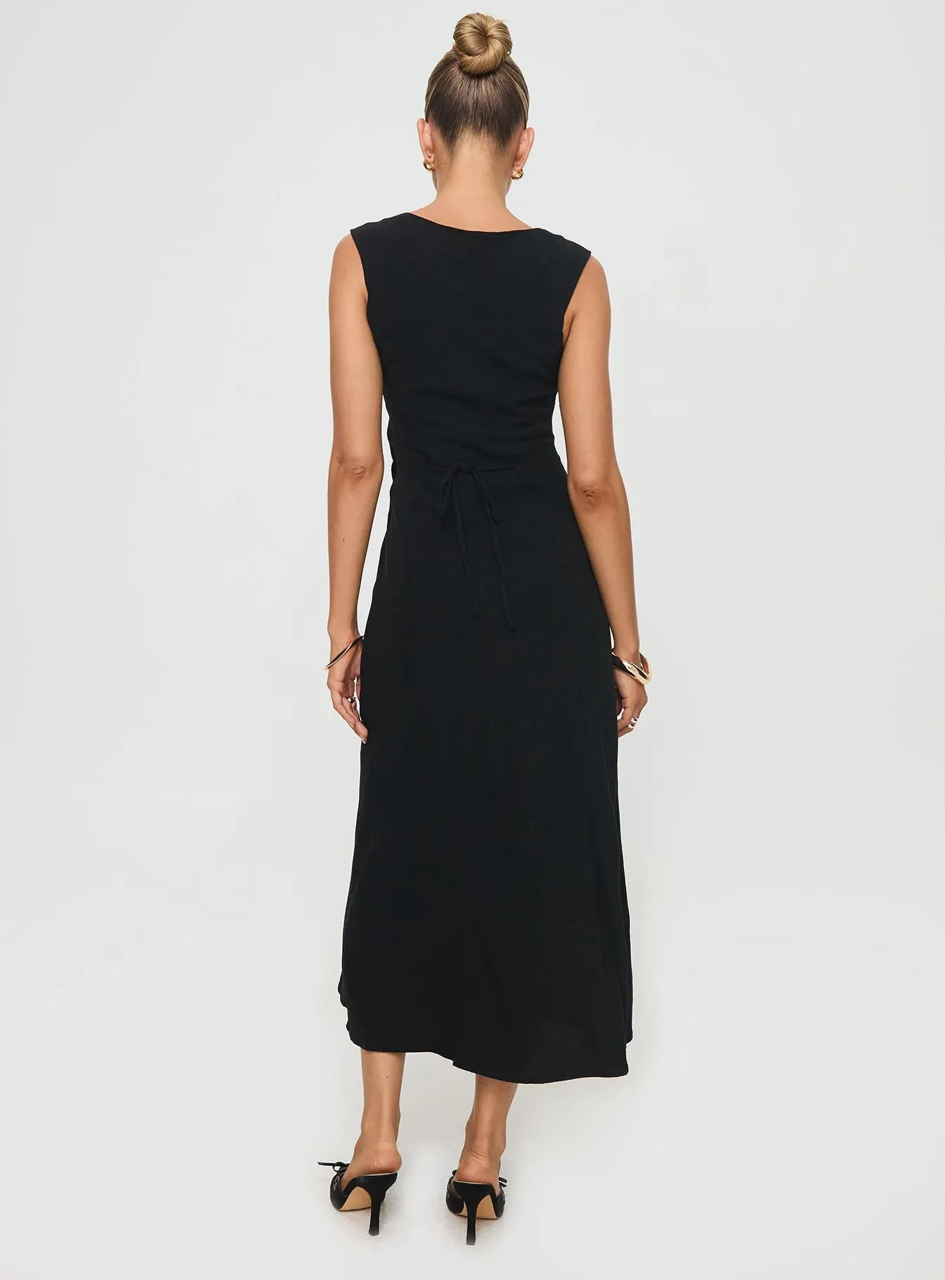 Chosen Girl Linen Blend Midi Dress Black