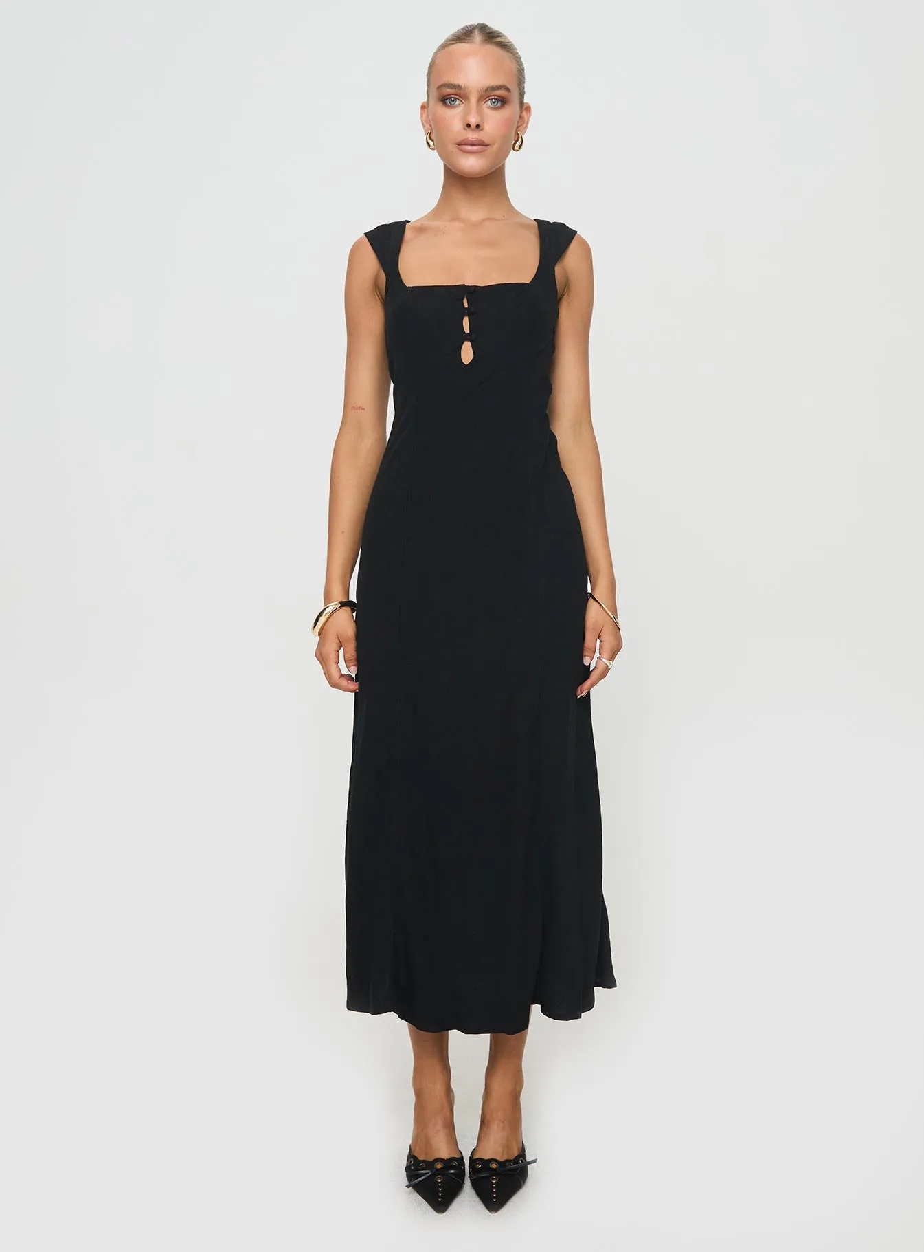 Chosen Girl Linen Blend Midi Dress Black