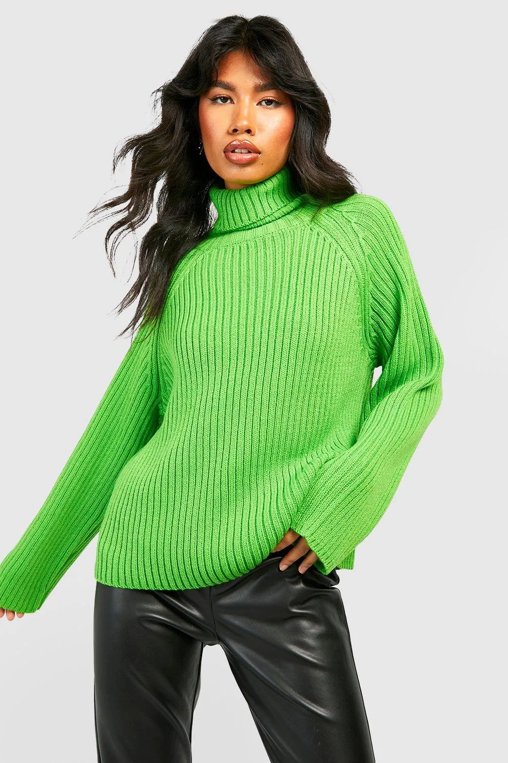 Chunky Turtleneck Knitted Sweater With Wide Sleeve