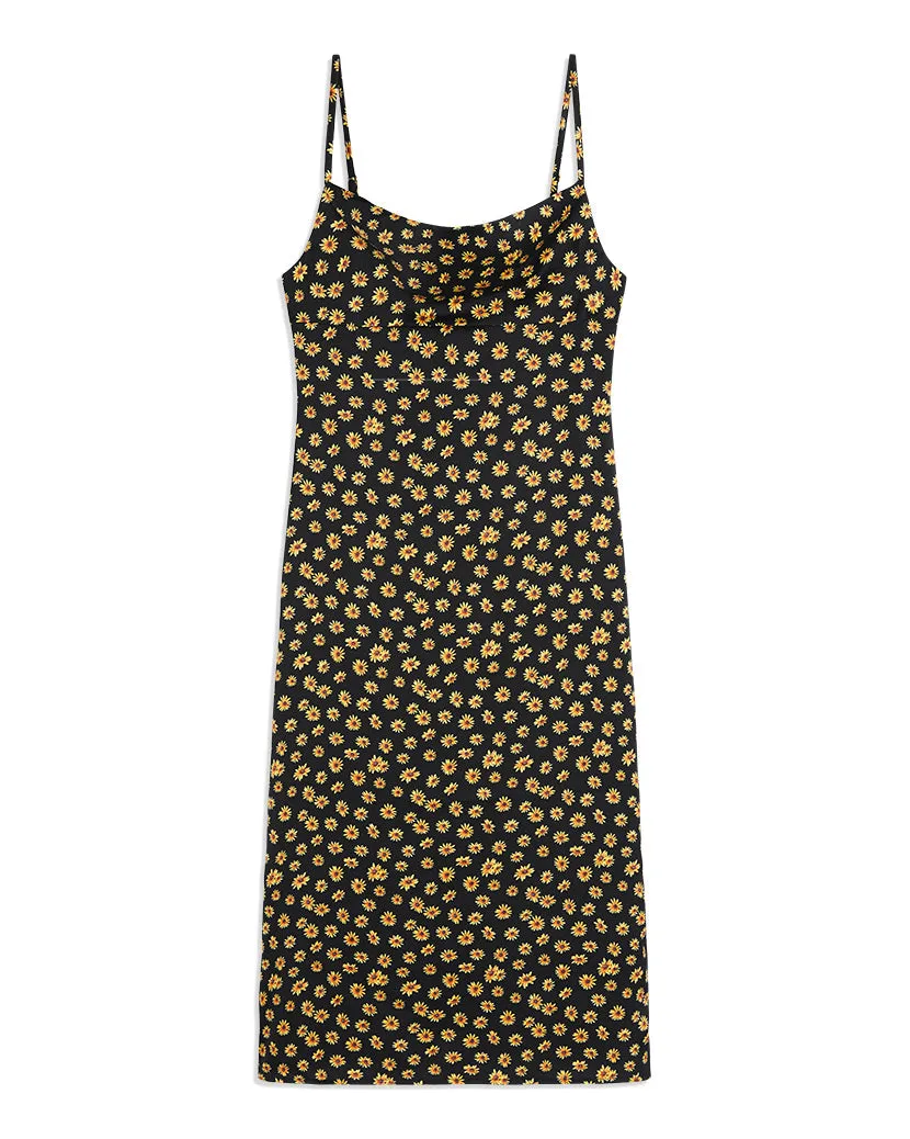 Cowl Ditsy Daisies Midi Dress | Black