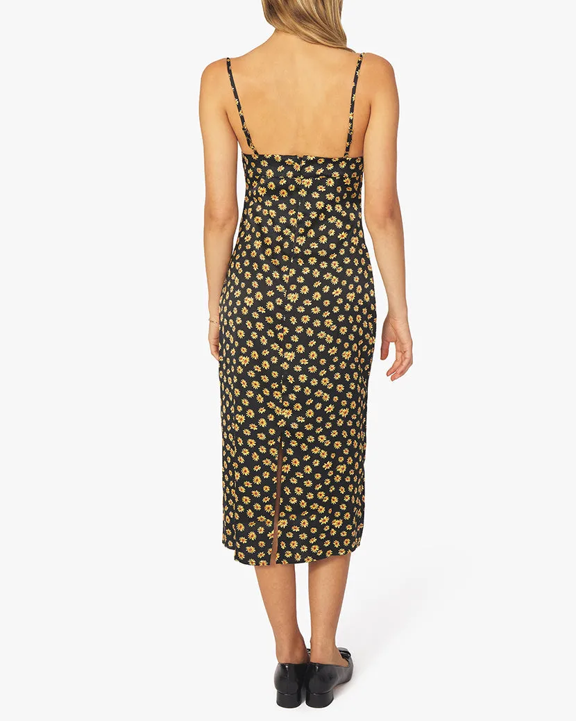 Cowl Ditsy Daisies Midi Dress | Black