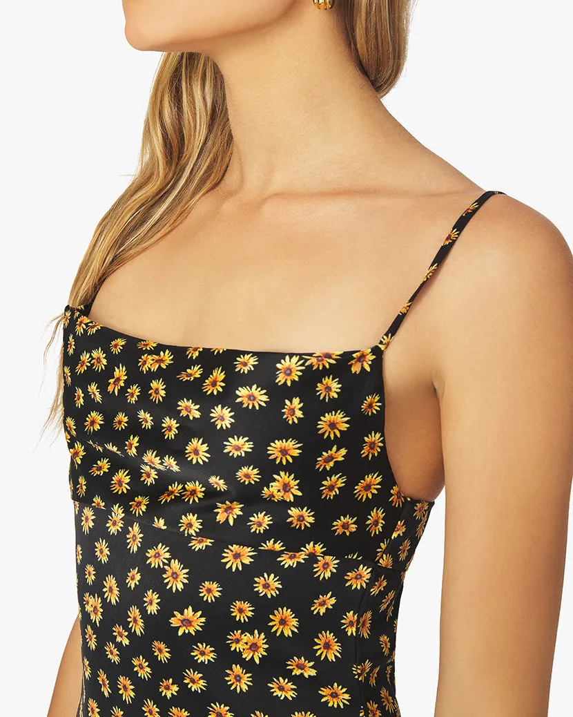 Cowl Ditsy Daisies Midi Dress | Black