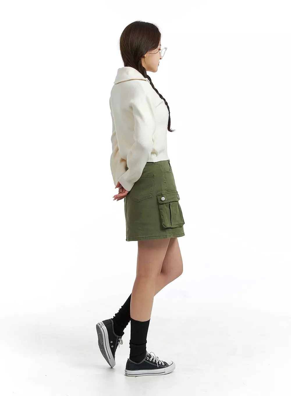 Denim High Waist Cargo Mini Skirt OJ415