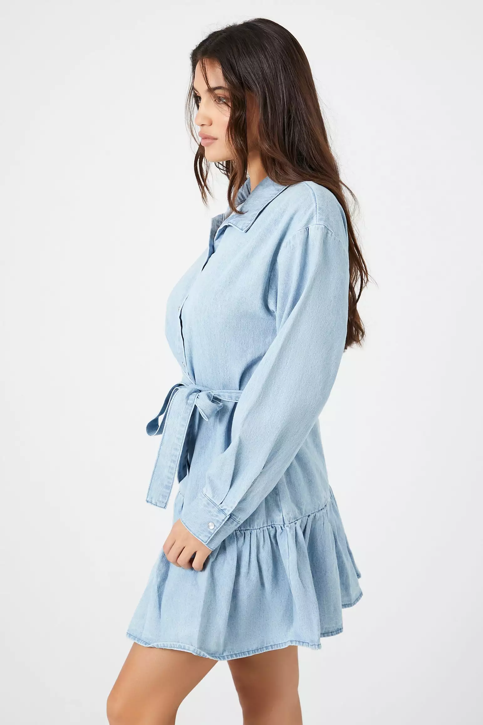 Denim Tie-Front Mini Shirt Dress