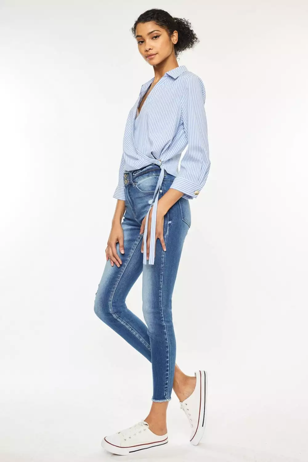 Distressed Raw Hem High Waist Jeans