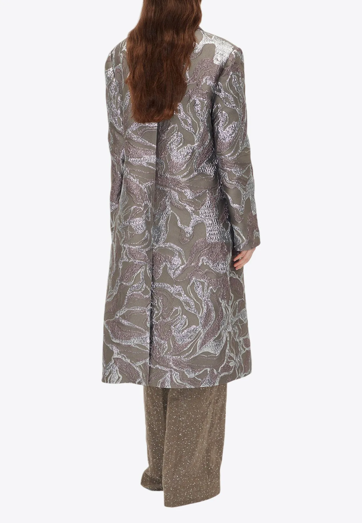 Double-Breasted Floral Jacquard Coat