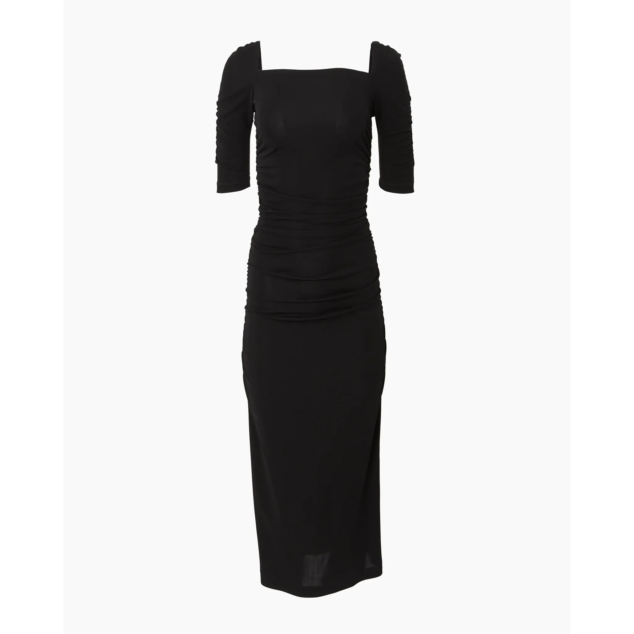 Elbow Sleeve Ruched Midi Dress | Black