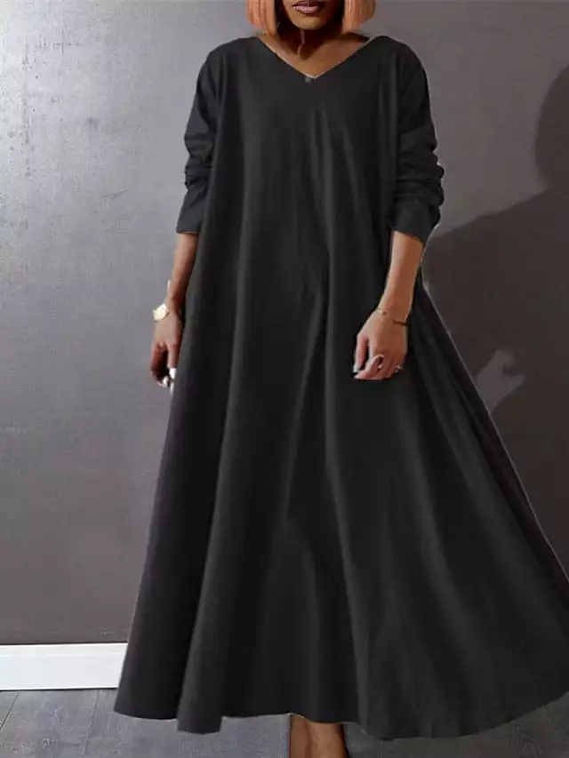 Elegant V Neck Long Sleeve Plus Size Maxi Dress