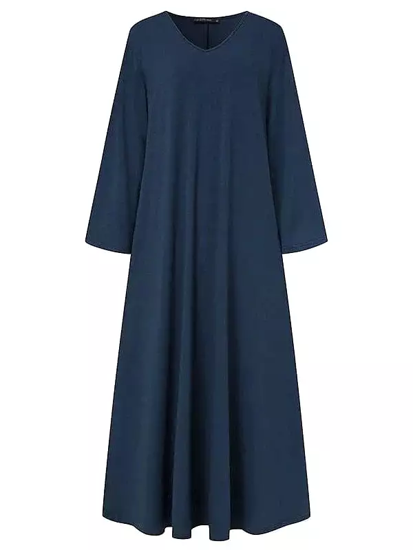 Elegant V Neck Long Sleeve Plus Size Maxi Dress