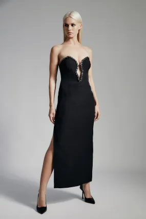 eleni diamante midi dress in black