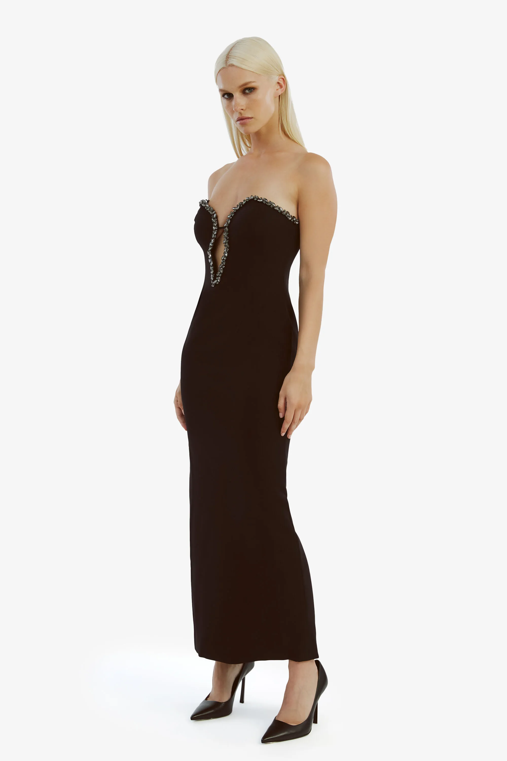 eleni diamante midi dress in black