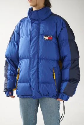 Fou puffer vintage Tommy Hilfiger bleu et jaune pour homme L