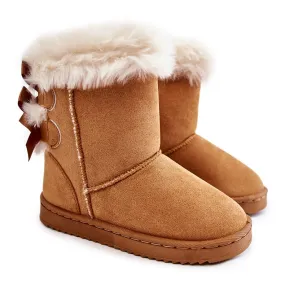 FR1 Children's Warm Boots With Bows Beige Funky Snow Boots