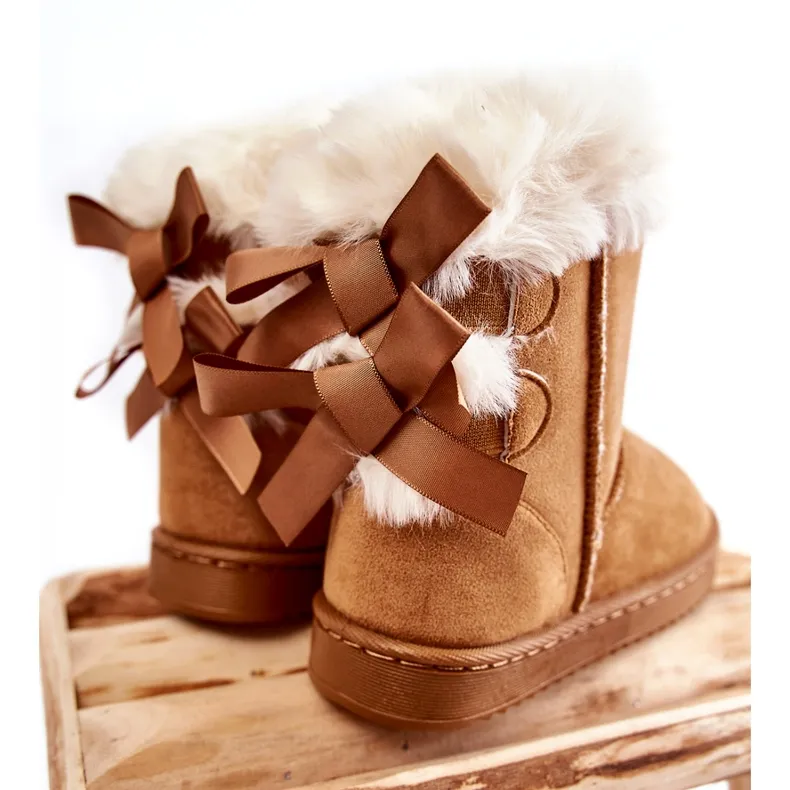 FR1 Children's Warm Boots With Bows Beige Funky Snow Boots