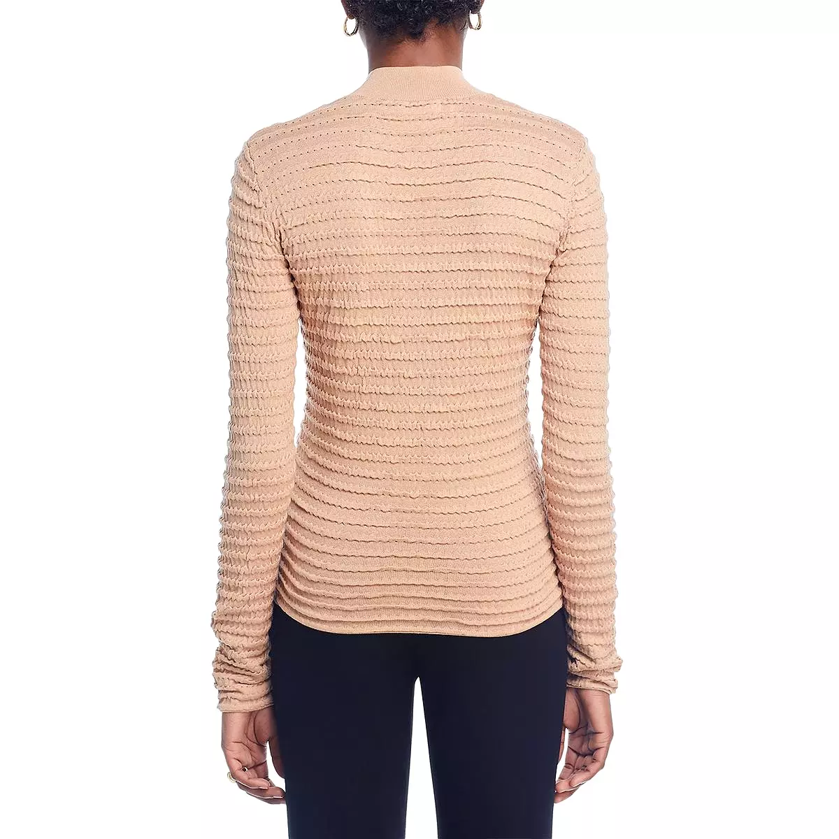 FRAME Womens Silk Blend Smocked Mock Turtleneck Sweater