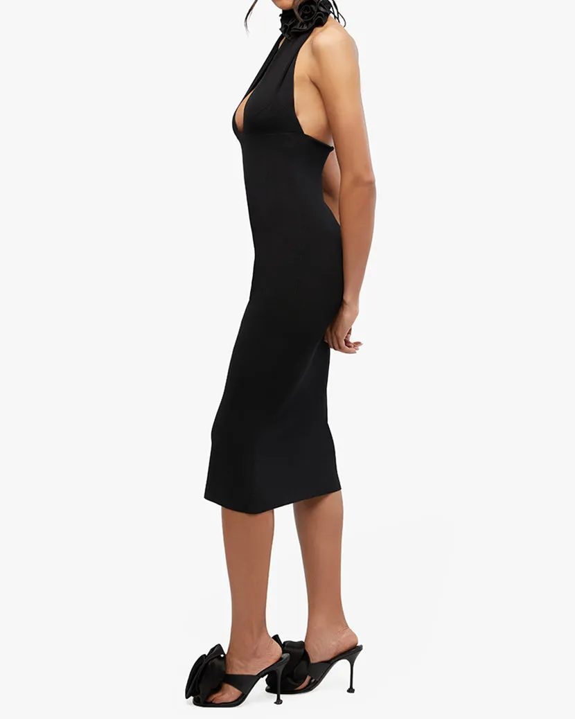 Fully Fashioned Rib Halter Midi Dress | Black