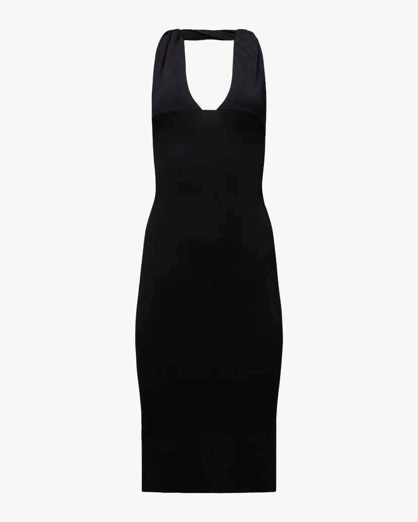 Fully Fashioned Rib Halter Midi Dress | Black