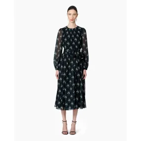 Gathered Crewneck Midi Dress | Black Multi (V1)